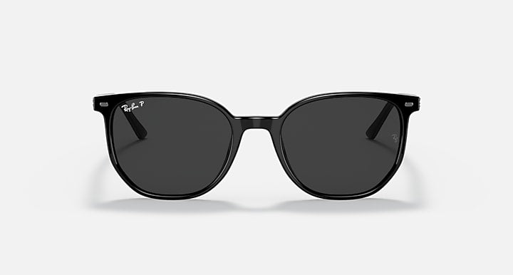 Black Ray-Ban sunglasses, front view with round dark lenses and thick frame bridge