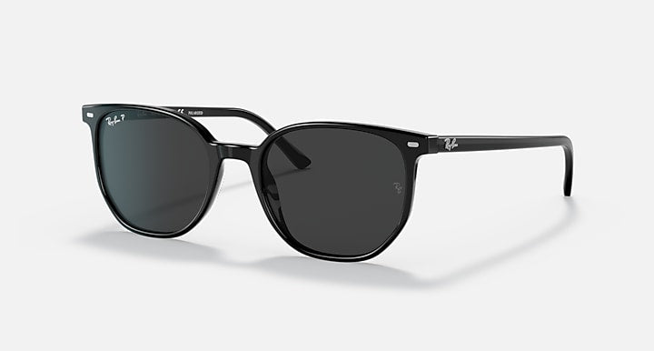 Black Ray-Ban sunglasses with dark lenses and sleek, straight temple arms