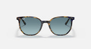 Sunglasses with tortoiseshell-pattern frame and blue gradient lenses, front view.