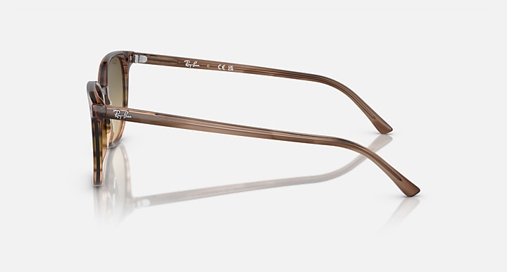 Tortoise frame sunglasses, side view with brown lenses and curved temples.