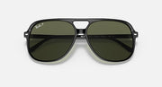 Ray-Ban Bill sunglasses with dark green mirrored lenses and black frame, straight-on.