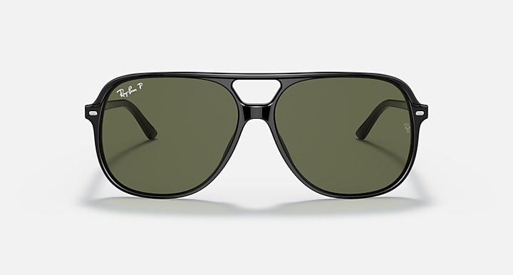Ray-Ban Bill sunglasses with dark green lenses and black frame, straight-on view.