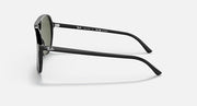 Ray-Ban Bill sunglasses side view with black frame and dark green lens.