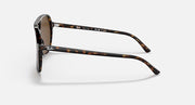 Ray-Ban Bill RB2198 sunglasses; angled side view of dark havana-style arms with brown lenses.
