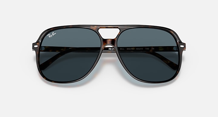 Ray-Ban Bill RB2198 sunglasses, havana frame with blue-gray lenses and logo on lens