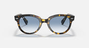 Ray-Ban Orion sunglasses, yellow havana frame with blue gradient lenses, front view