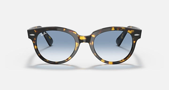 Ray-Ban Orion sunglasses, yellow havana frame with blue gradient lenses, front view