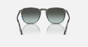 Ray-Ban RB2203 sunglasses with dark green lenses and black frame, straight-on view