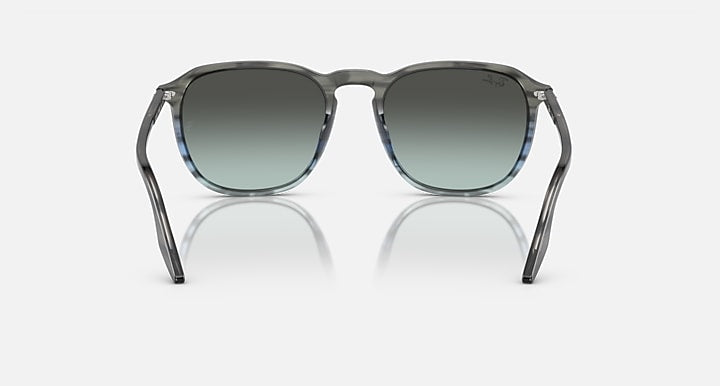 Ray-Ban RB2203 sunglasses with dark green lenses and black frame, straight-on view