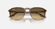 Ray-Ban RB2203 sunglasses with amber-brown lenses, Havana frame, top-front angle