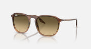 Ray-Ban RB2203 sunglasses with amber-brown lenses, Havana frame, angled side view