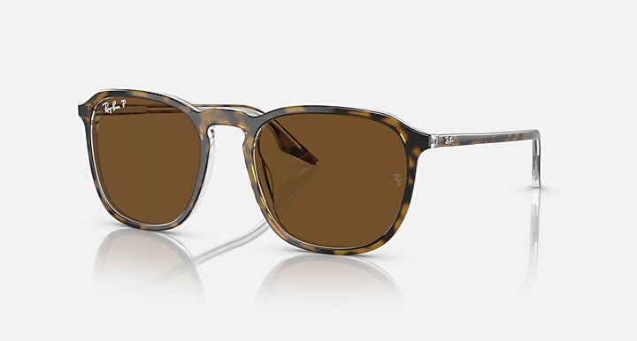 Havana-style square sunglasses with brown tinted lenses and clear bridge