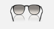 Black Ray-Ban sunglasses, full front view with gray lenses and curved arms