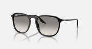 Black square sunglasses with light gray tinted lenses