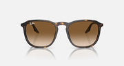 Ray-Ban RB2203 sunglasses, top view, tortoise frame with brown gradient lenses