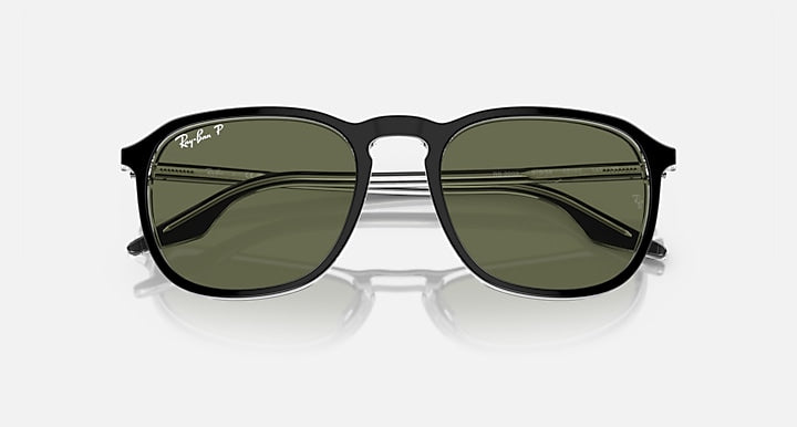Ray-Ban RB2203 sunglasses front view with black frame and olive-green lenses