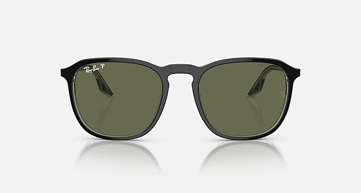 Ray-Ban RB2203 sunglasses front view with dark green lenses and black frame