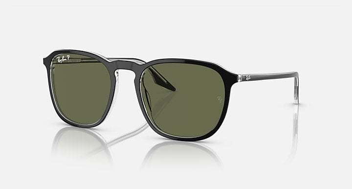 Ray-Ban RB2203 sunglasses with clear frame and green tinted lenses