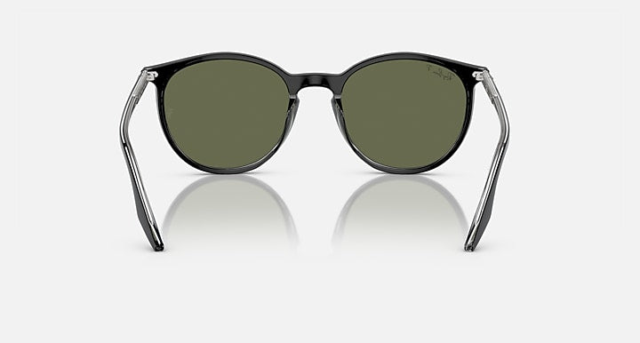 Ray-Ban sunglasses with black frame and olive-green tinted lenses, metal bridge