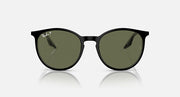 Ray-Ban round sunglasses with black frames and olive-green tinted lenses, front view