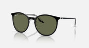 Ray-Ban sunglasses with black round frames and olive-green tinted lenses