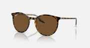 Ray-Ban Havana sunglasses with round brown lenses and thin metal arms, side profile.