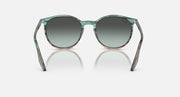 Ray-Ban green sunglasses with round dark lenses and transparent frame, front view.