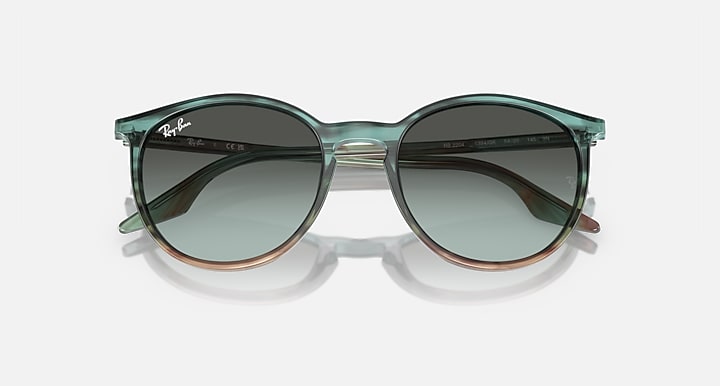 Ray-Ban green sunglasses with round dark lenses and clear metal frame, front view.