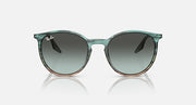 Ray-Ban green sunglasses with round dark lenses and transparent frame, front view.