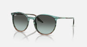 Ray-Ban green sunglasses with round dark lenses and clear metal arms, side profile.