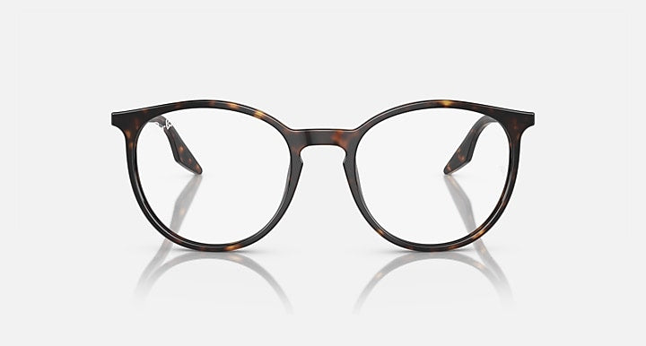 Ray-Ban round sunglasses with tortoise-pattern frame and clear lenses, front view