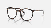Ray-Ban round sunglasses with tortoise-pattern frame and clear lenses, metal temples