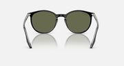 Ray-Ban round sunglasses with dark green lenses and clear/metal frame, front view