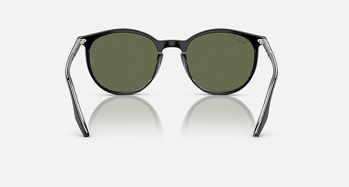 Ray-Ban round sunglasses with dark green lenses and clear/metal frame, front view