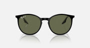 Ray-Ban round sunglasses with dark green lenses and black frame, front view