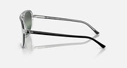 Ray-Ban Bill One RB2205 sunglasses side profile; clear frame, dark green lenses