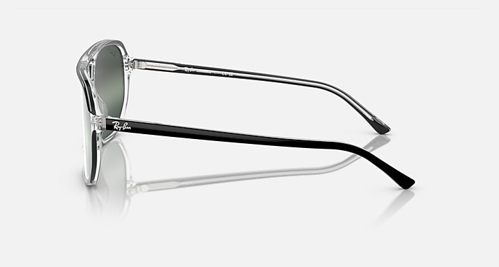 Ray-Ban Bill One RB2205 sunglasses side profile; clear frame, dark green lenses