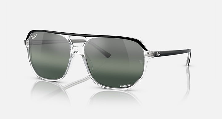 Ray-Ban Bill One RB2205 sunglasses with dark green gradient lenses, clear frame