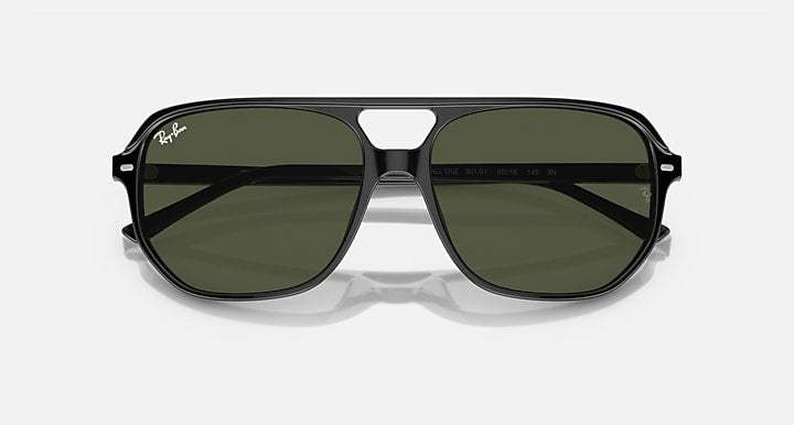 Ray-Ban Bill One sunglasses, front view with dark green lenses and black acetate frame