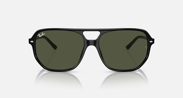 Ray-Ban Bill One sunglasses, front view with dark green lenses and black frame bridge