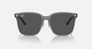 Sunglasses with dark gray lenses and square gray-transparent frame, front view