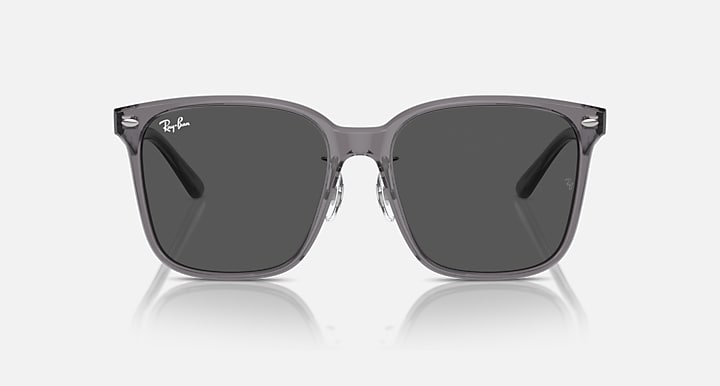 Sunglasses with dark gray lenses and square gray-transparent frame, front view