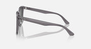 Sunglasses side view with dark lenses and gray-transparent temple arms