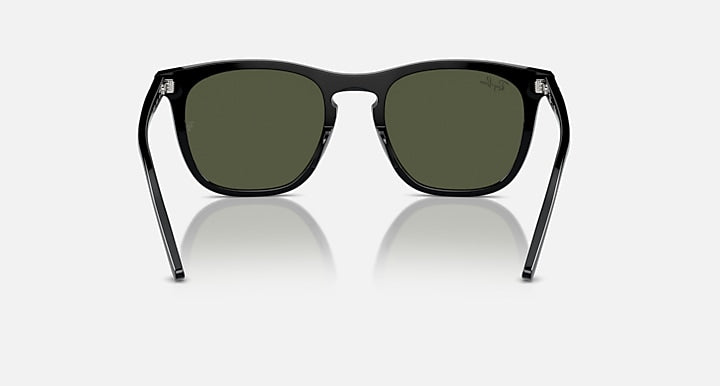 Black sunglasses with dark green lenses and curved bridge detail