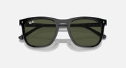 Black sunglasses with dark green lenses and small silver center bridge piece