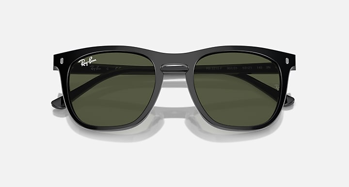 Black sunglasses with dark green lenses and small silver center bridge piece