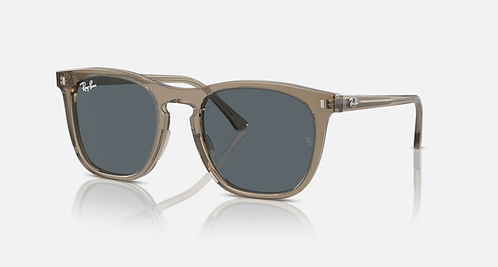 Ray-Ban RB2210 sunglasses with dark green frame and dark lenses, angled view