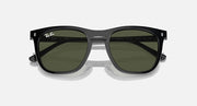 Black sunglasses with dark green lenses and center bridge detail, front view