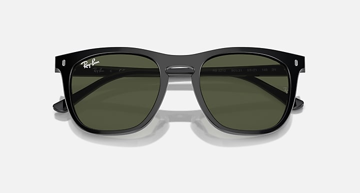 Black sunglasses with dark green lenses and center bridge detail, front view