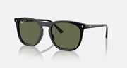 Black sunglasses with dark green lenses, front view with low-profile temples